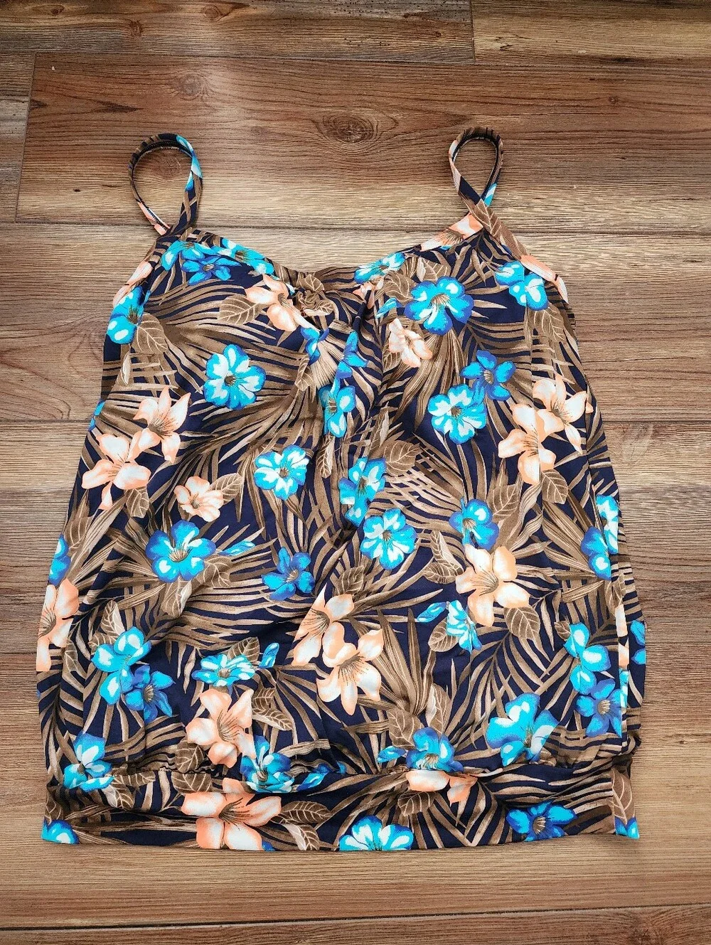 Lands' End Tankini Top 8L Brown Tropical Floral